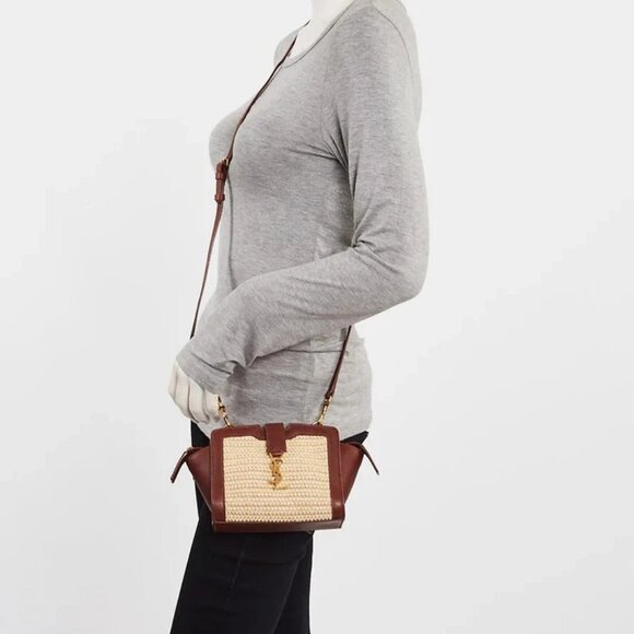 Yves Saint Laurent Natural Raffia and Calfskin Leather Toy Monogram Cabas Bag - Picture 2 of 12